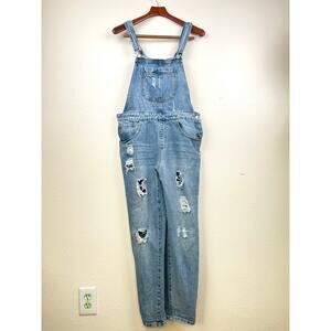 Forever 21 Womens Overalls Bibs Sz M Denim Distressed Western Grunge Workwear